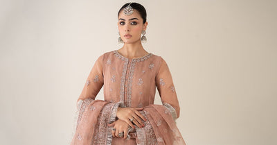 Maria B | RTW | 3 Piece Embroidered Organza Suit-Brand:Maria B-Type:Luxury Formals-Pink - House of Maryam- Buy in UK, USA