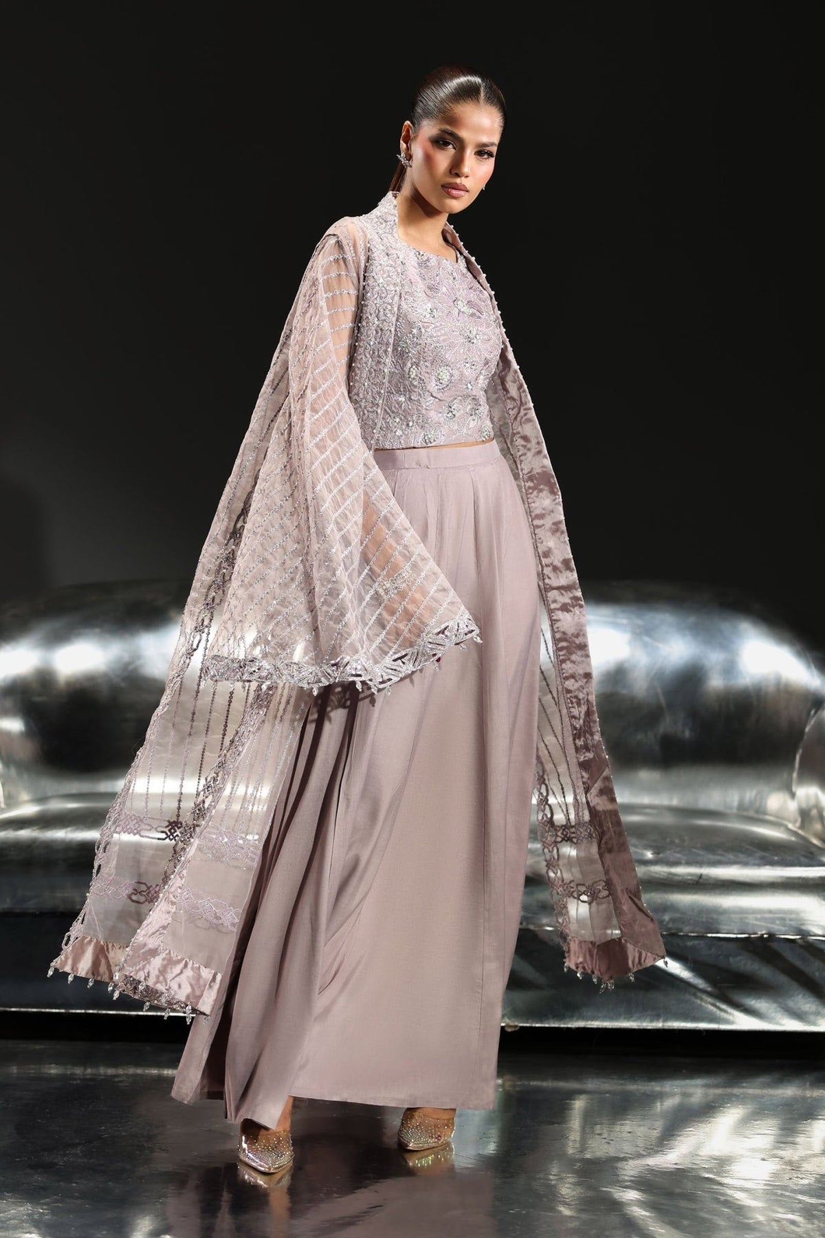 Maria B | RTW | 3 Piece Embroidered Organza Suit-Brand:Maria B-Type:Luxury Formals-Purple - House of Maryam- Buy in UK, USA