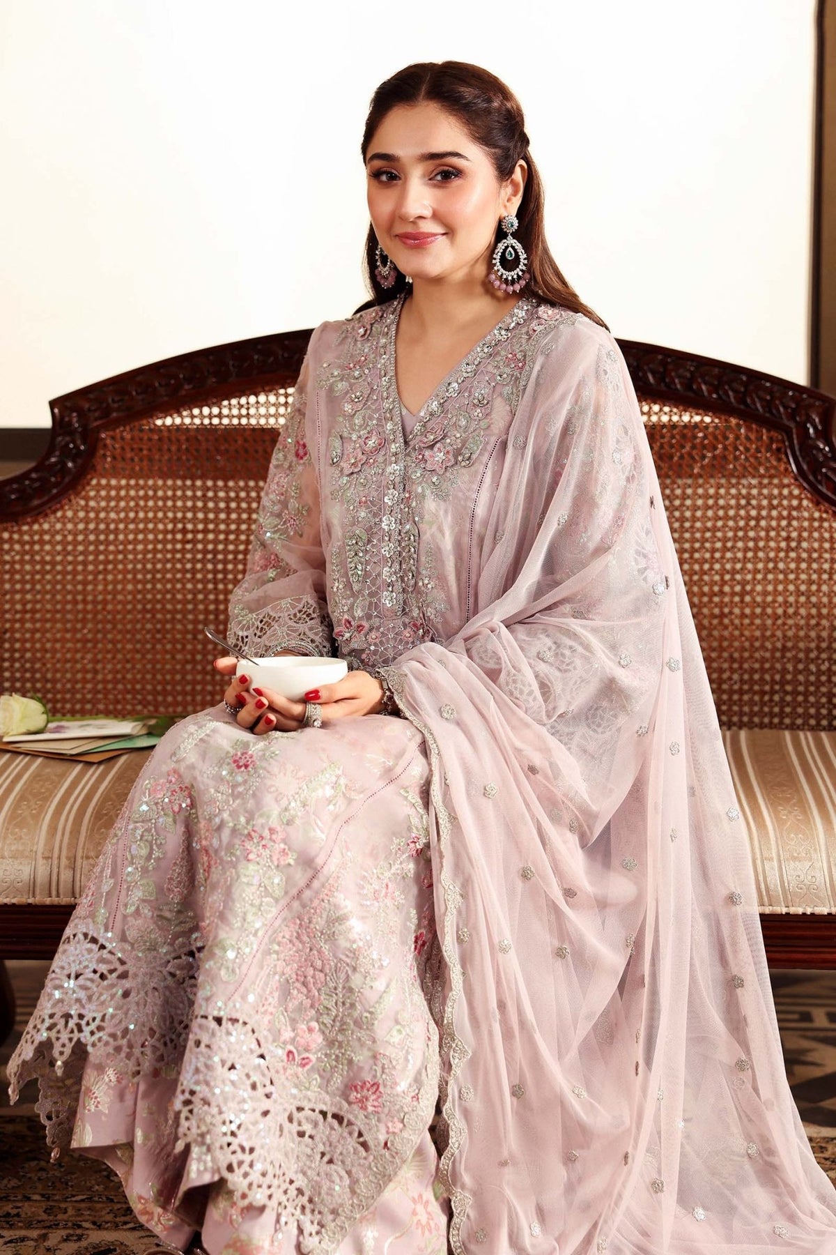 Maria B | RTW | 3 Piece Embroidered Organza Suit-Brand:Maria B-Type:Luxury Formals-Purple - House of Maryam- Buy in UK, USA