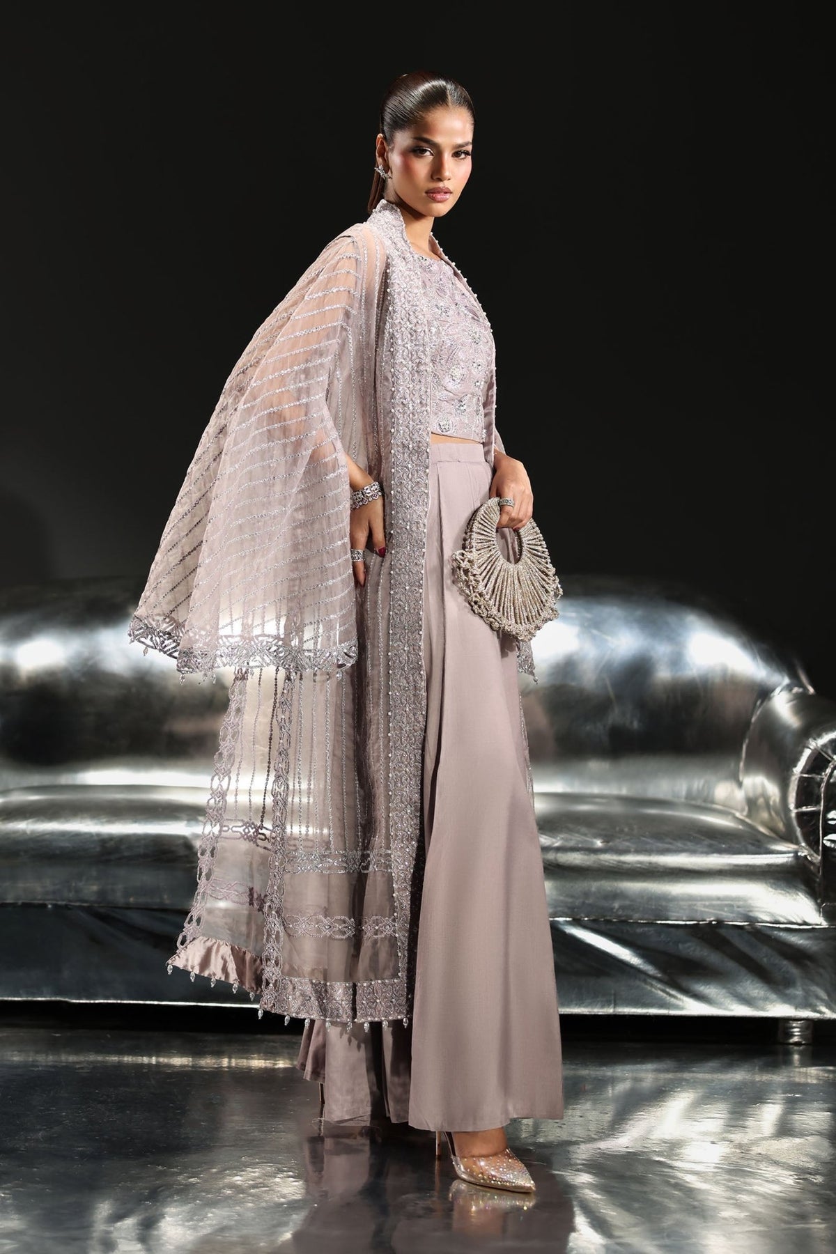 Maria B | RTW | 3 Piece Embroidered Organza Suit-Brand:Maria B-Type:Luxury Formals-Purple - House of Maryam- Buy in UK, USA