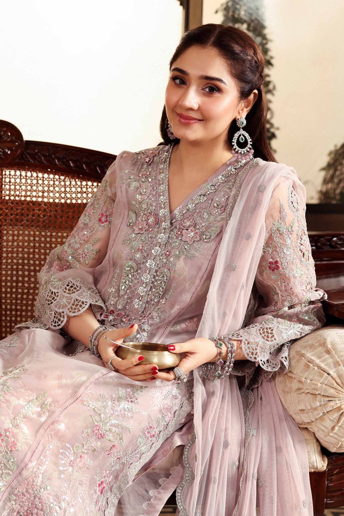 Maria B | RTW | 3 Piece Embroidered Organza Suit-Brand:Maria B-Type:Luxury Formals-Purple - House of Maryam- Buy in UK, USA