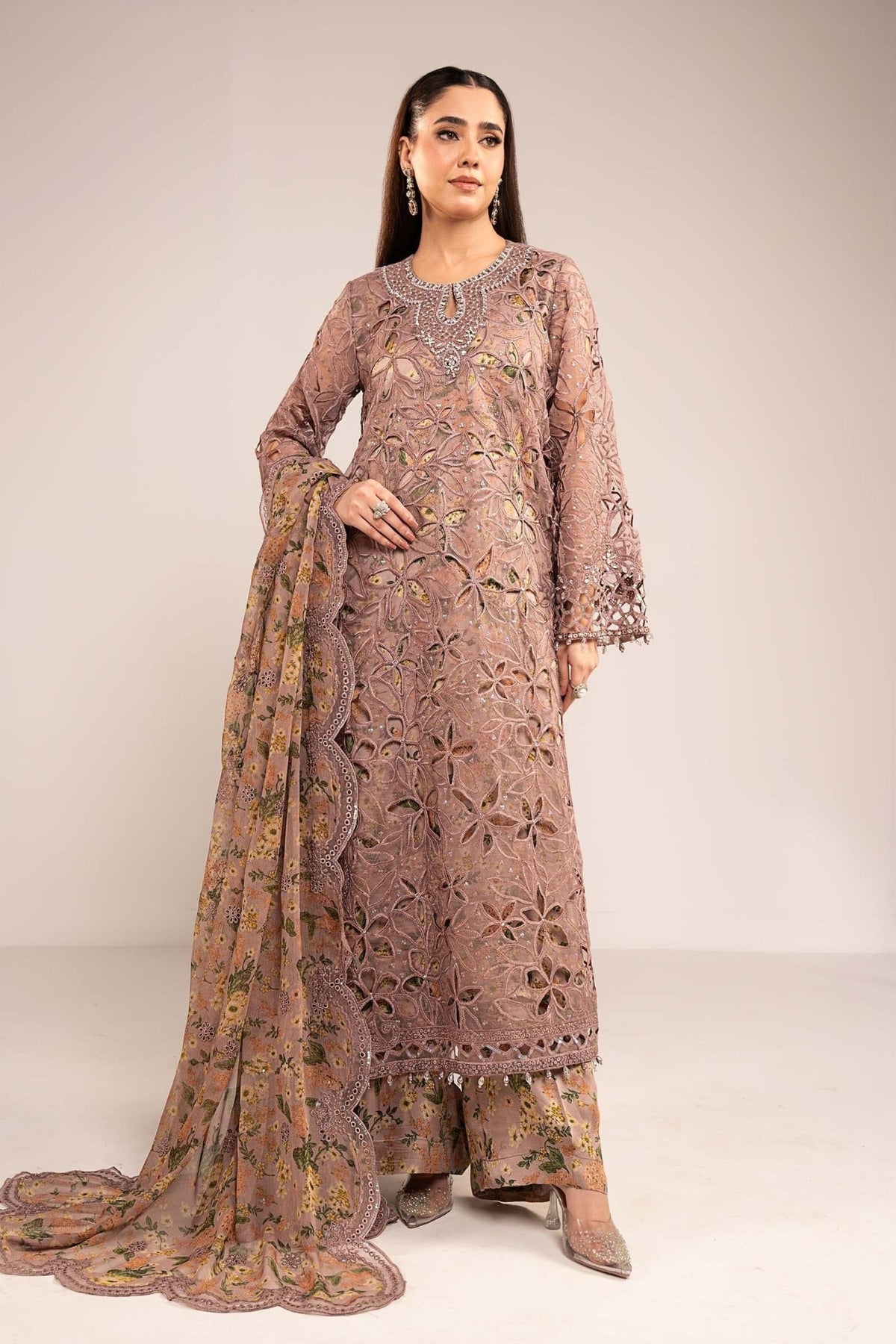 Maria B | RTW | 3 Piece Embroidered Organza Suit-Brand:Maria B-Type:Luxury Formals-Purple - House of Maryam- Buy in UK, USA