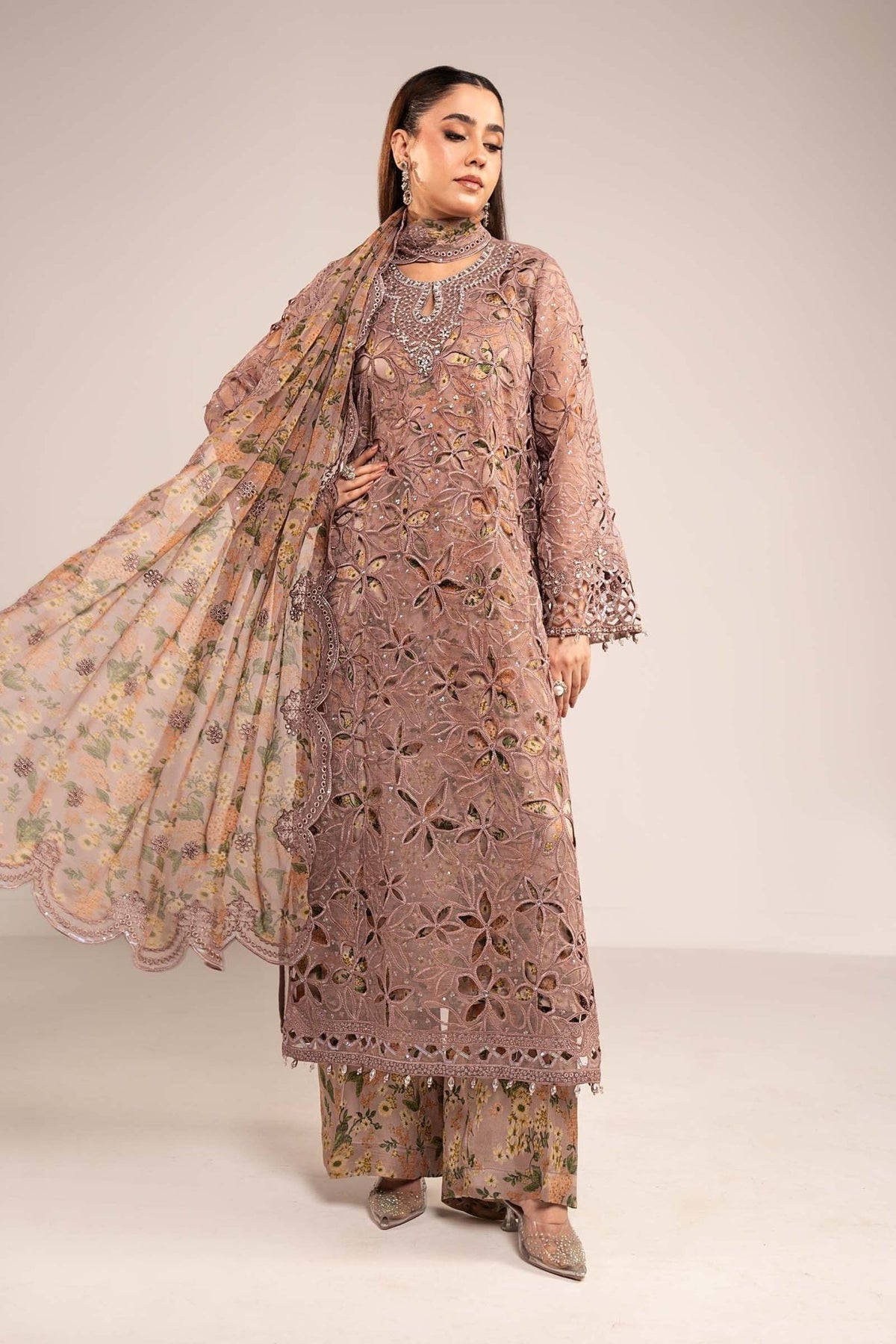 Maria B | RTW | 3 Piece Embroidered Organza Suit-Brand:Maria B-Type:Luxury Formals-Purple - House of Maryam- Buy in UK, USA
