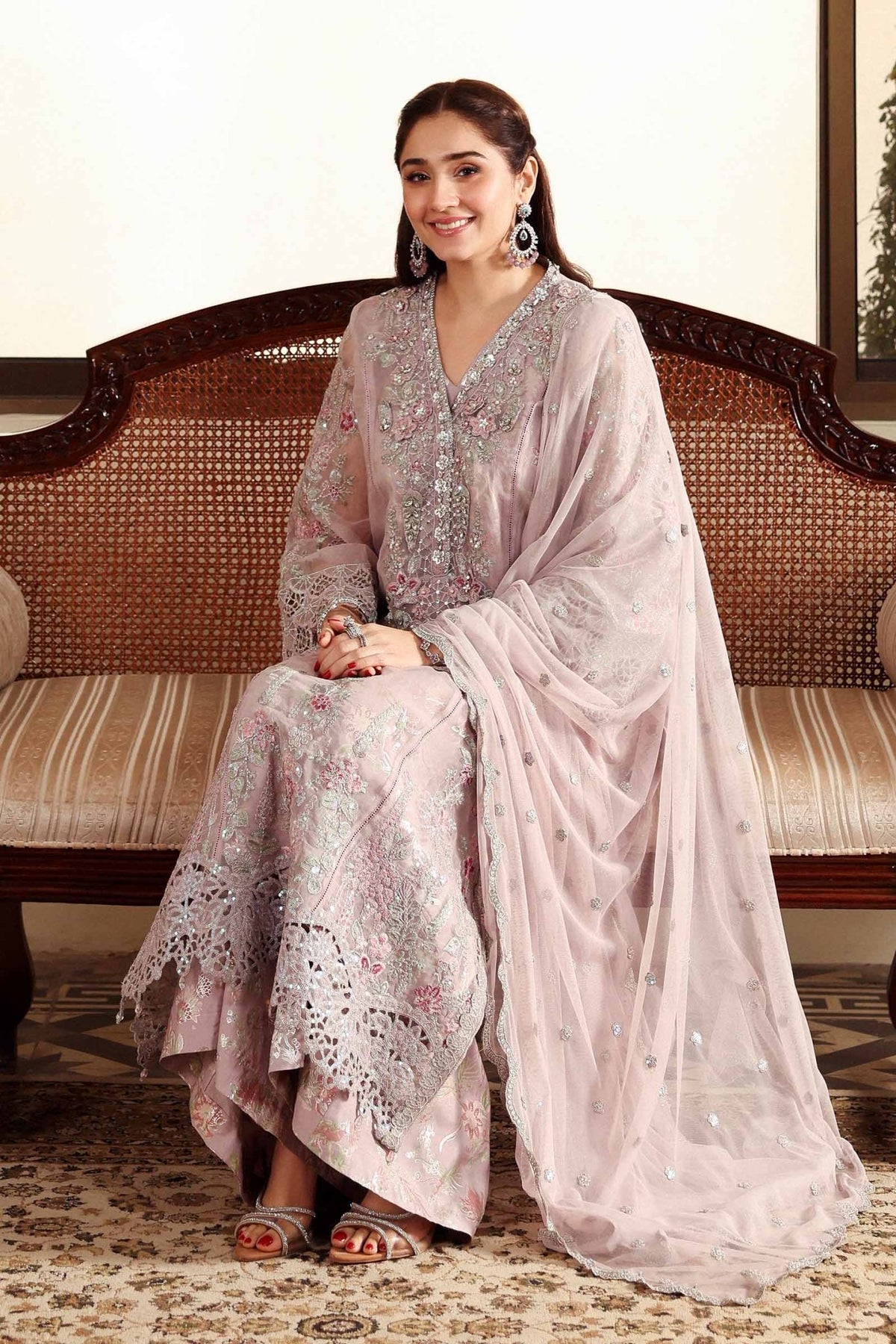 Maria B | RTW | 3 Piece Embroidered Organza Suit-Brand:Maria B-Type:Luxury Formals-Purple - House of Maryam- Buy in UK, USA