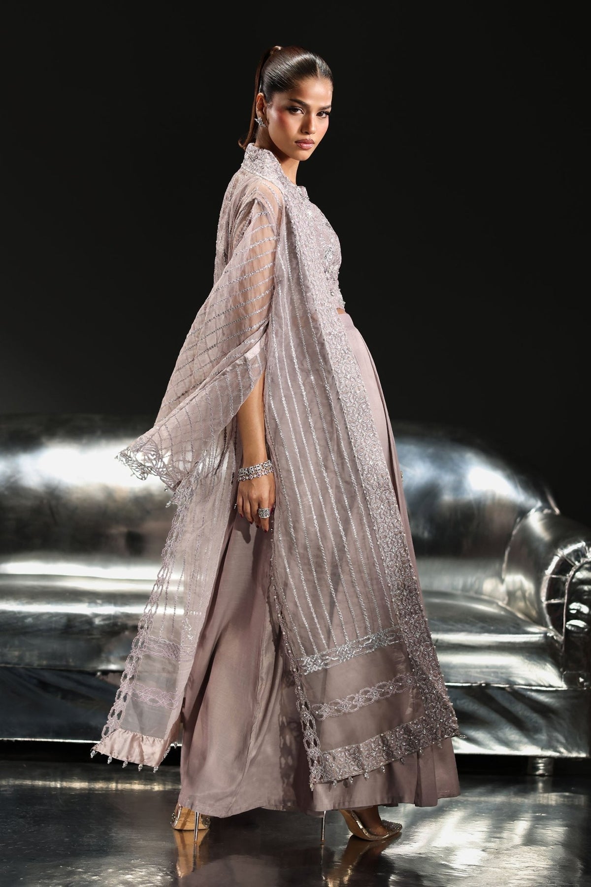 Maria B | RTW | 3 Piece Embroidered Organza Suit-Brand:Maria B-Type:Luxury Formals-Purple - House of Maryam- Buy in UK, USA