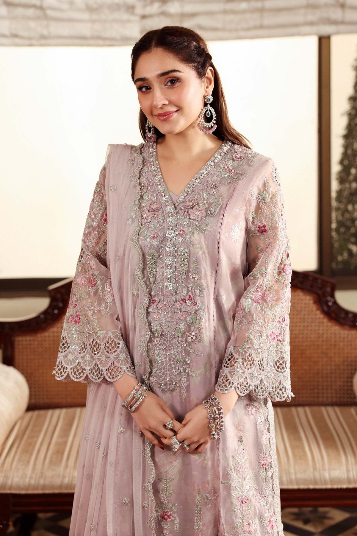 Maria B | RTW | 3 Piece Embroidered Organza Suit-Brand:Maria B-Type:Luxury Formals-Purple - House of Maryam- Buy in UK, USA