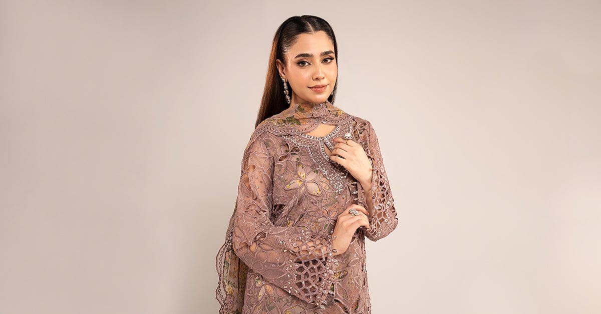Maria B | RTW | 3 Piece Embroidered Organza Suit-Brand:Maria B-Type:Luxury Formals-Purple - House of Maryam- Buy in UK, USA