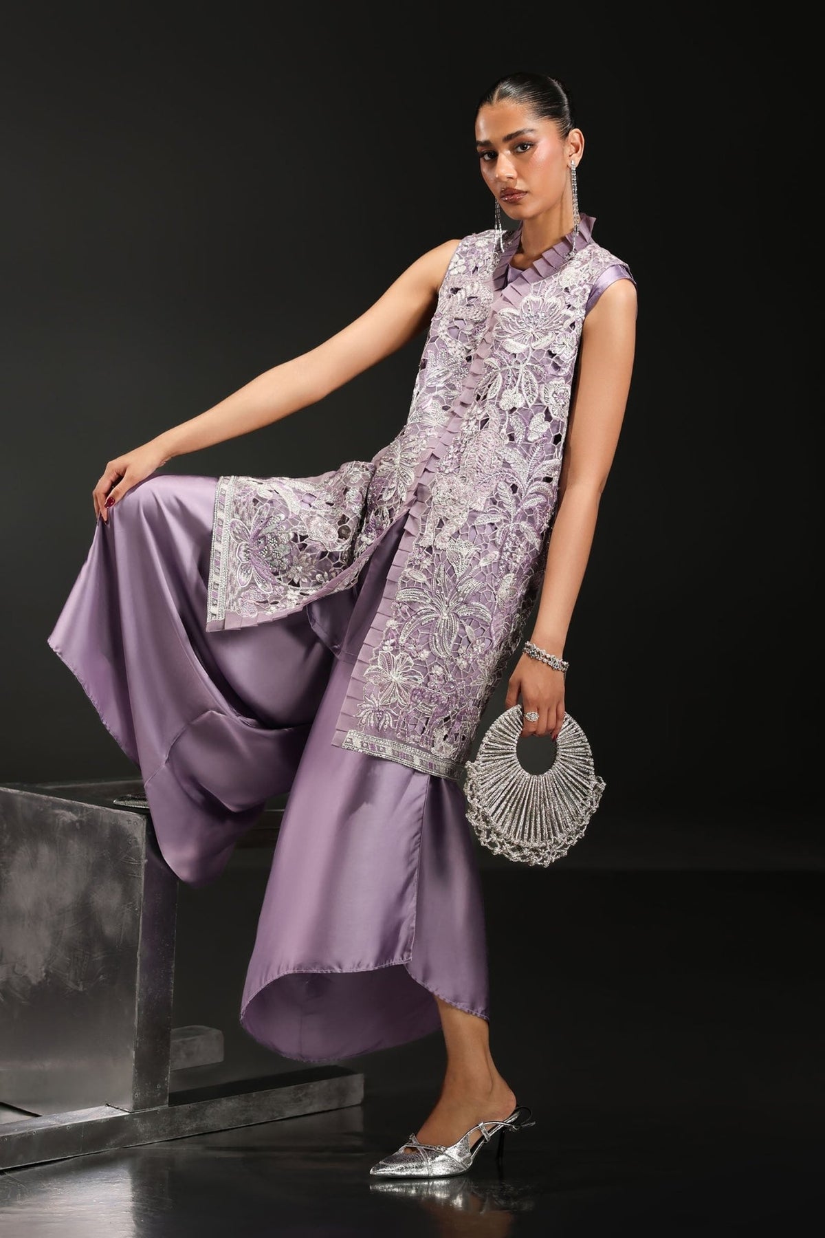 Maria B | RTW | 3 Piece Embroidered Organza Suit-Brand:Maria B-Type:Luxury Formals-Purple - House of Maryam- Buy in UK, USA