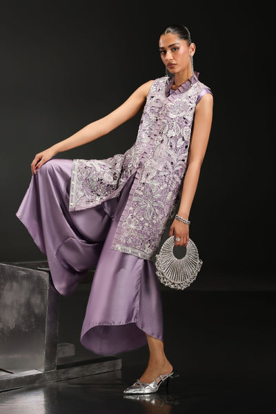 Maria B | RTW | 3 Piece Embroidered Organza Suit-Brand:Maria B-Type:Luxury Formals-Purple - House of Maryam- Buy in UK, USA