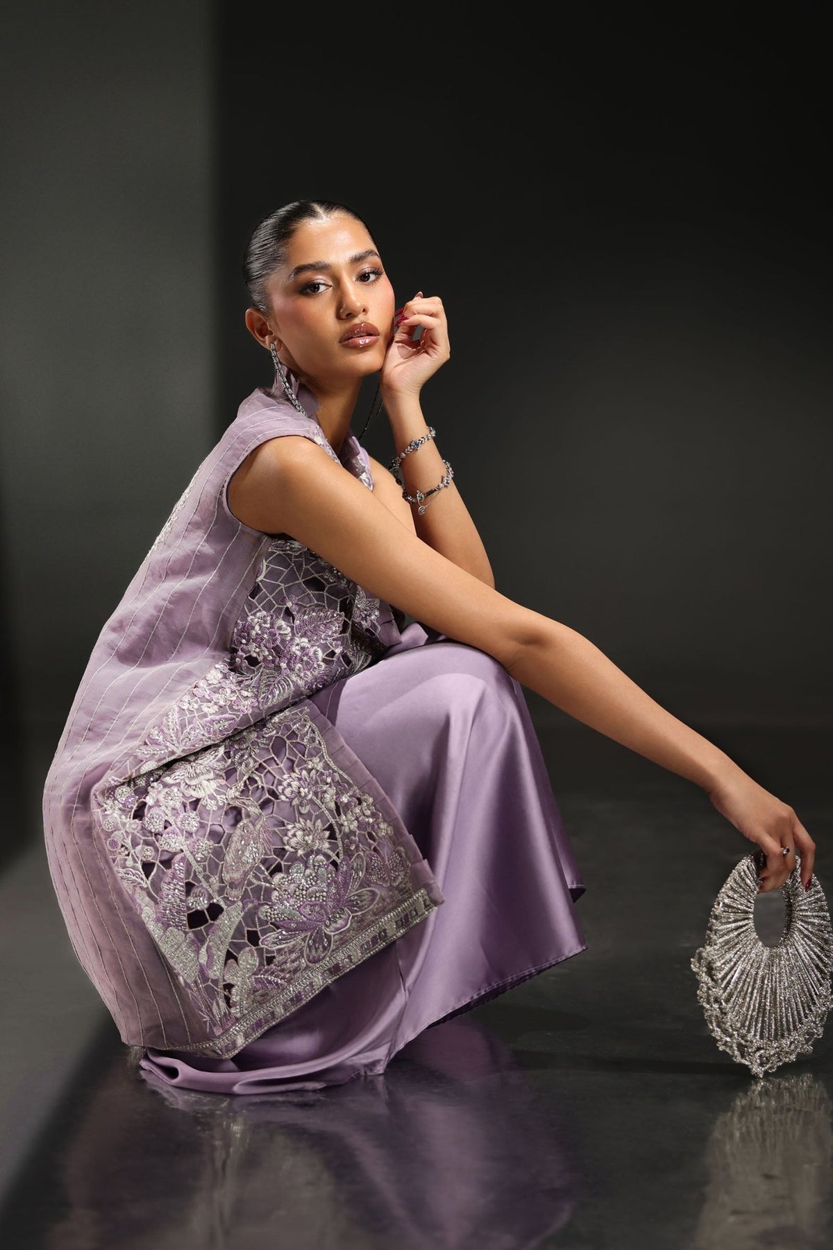 Maria B | RTW | 3 Piece Embroidered Organza Suit-Brand:Maria B-Type:Luxury Formals-Purple - House of Maryam- Buy in UK, USA