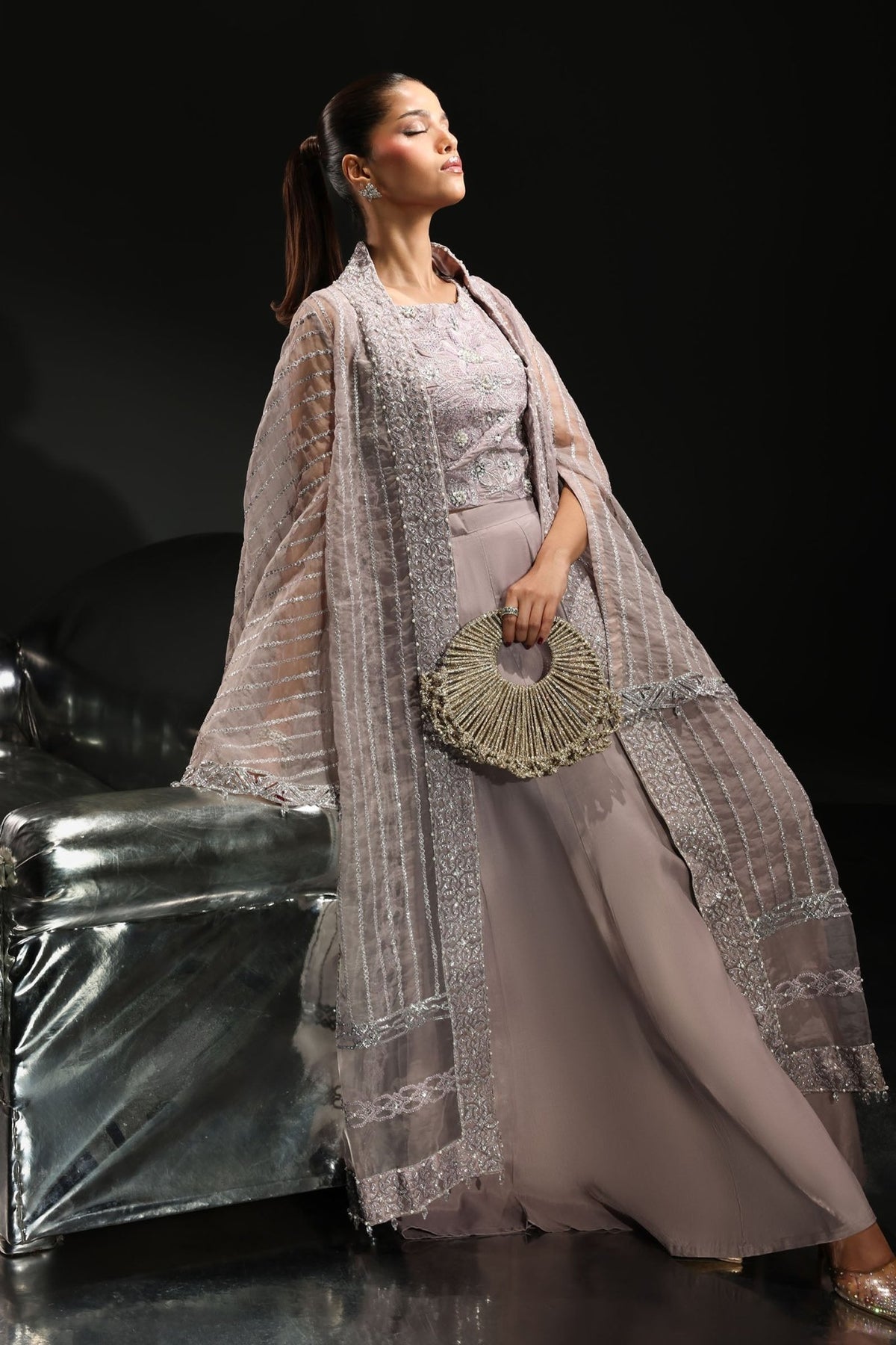 Maria B | RTW | 3 Piece Embroidered Organza Suit-Brand:Maria B-Type:Luxury Formals-Purple - House of Maryam- Buy in UK, USA