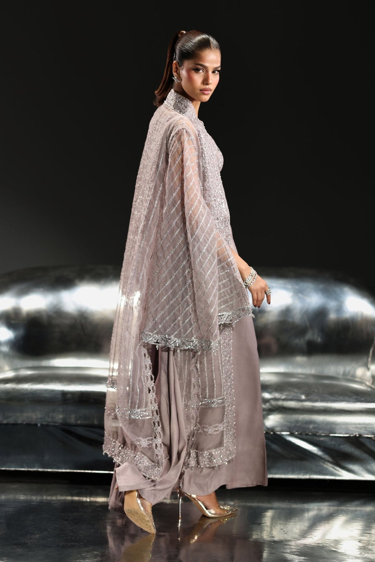Maria B | RTW | 3 Piece Embroidered Organza Suit-Brand:Maria B-Type:Luxury Formals-Purple - House of Maryam- Buy in UK, USA