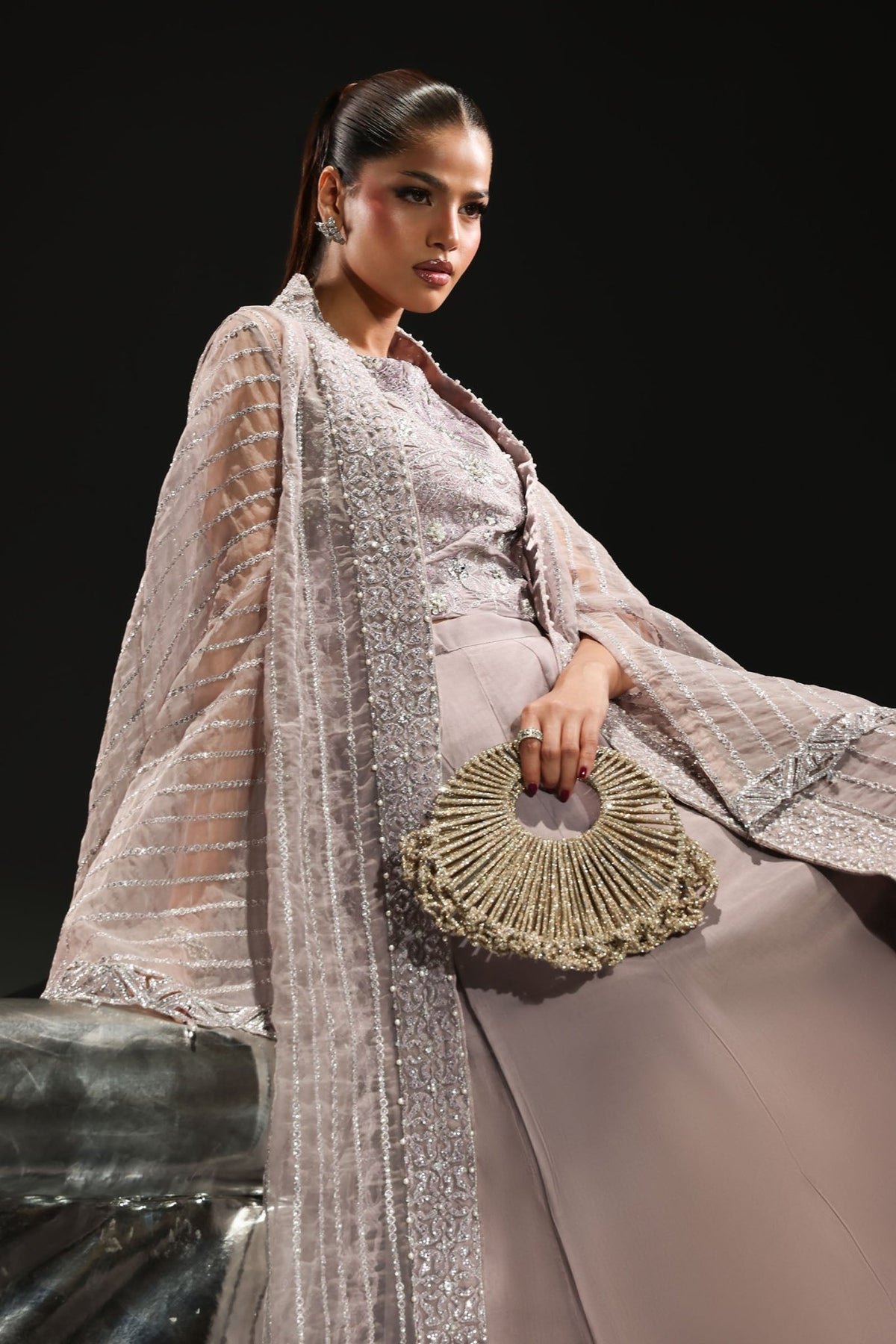 Maria B | RTW | 3 Piece Embroidered Organza Suit-Brand:Maria B-Type:Luxury Formals-Purple - House of Maryam- Buy in UK, USA