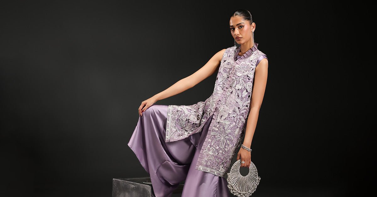 Maria B | RTW | 3 Piece Embroidered Organza Suit-Brand:Maria B-Type:Luxury Formals-Purple - House of Maryam- Buy in UK, USA