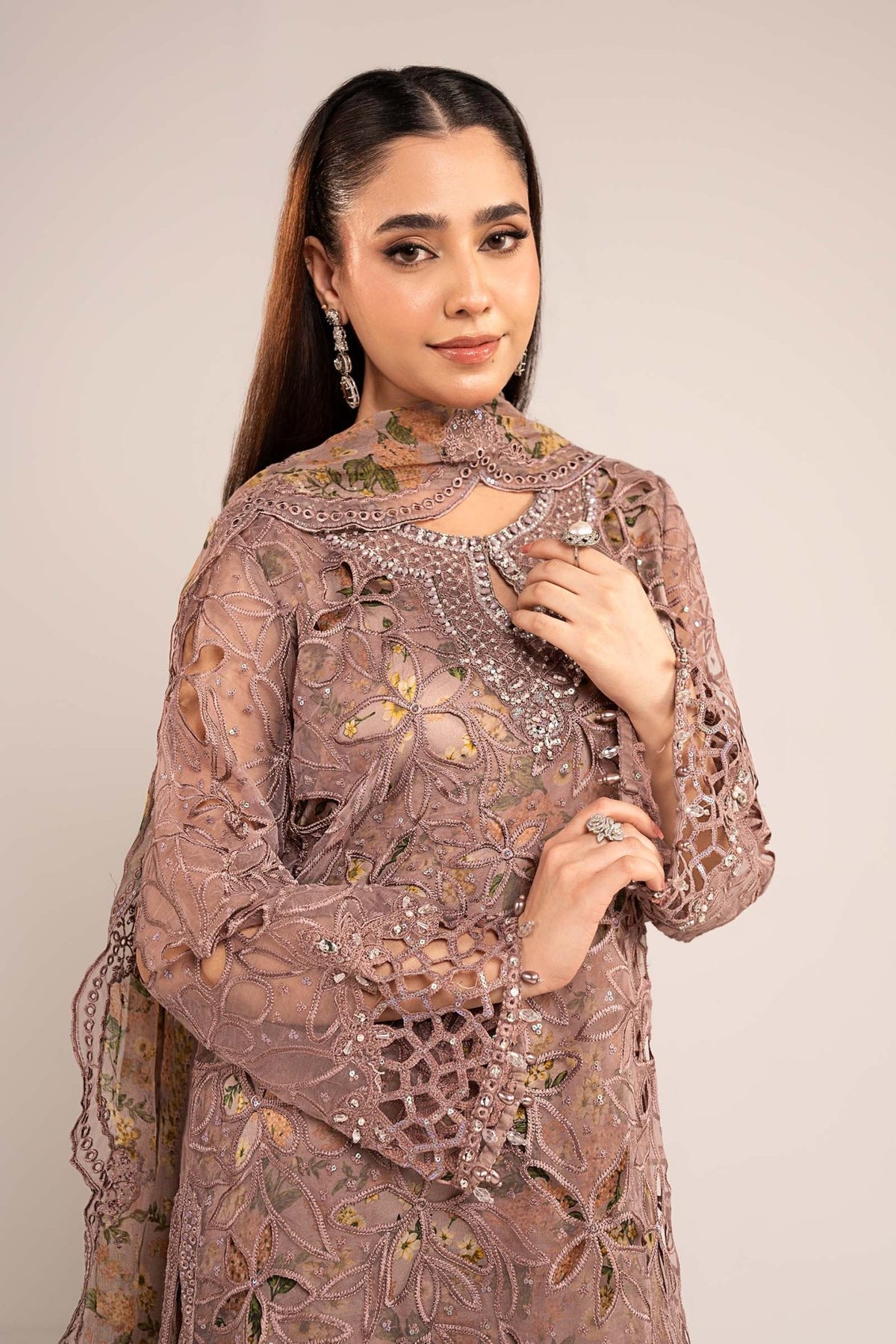 Maria B | RTW | 3 Piece Embroidered Organza Suit-Brand:Maria B-Type:Luxury Formals-Purple - House of Maryam- Buy in UK, USA