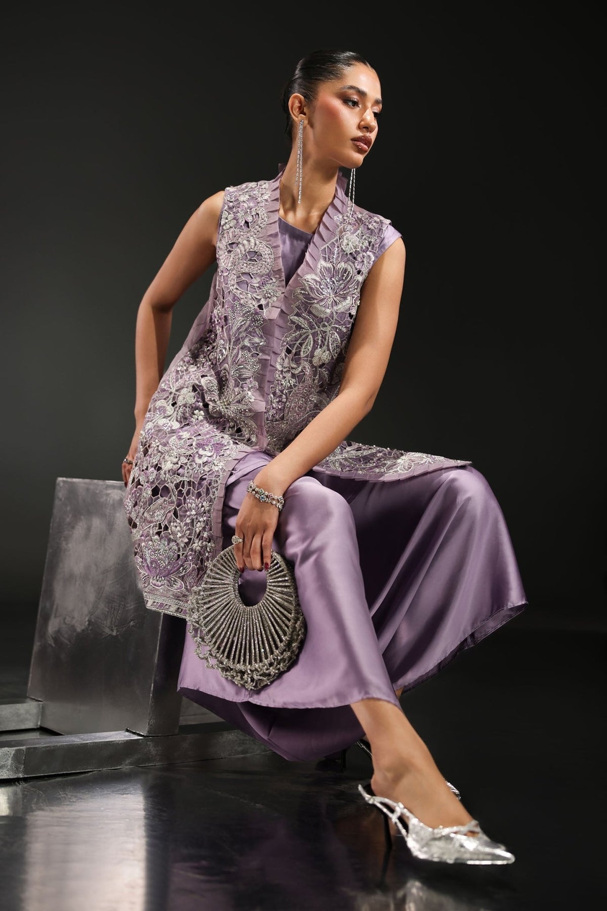Maria B | RTW | 3 Piece Embroidered Organza Suit-Brand:Maria B-Type:Luxury Formals-Purple - House of Maryam- Buy in UK, USA