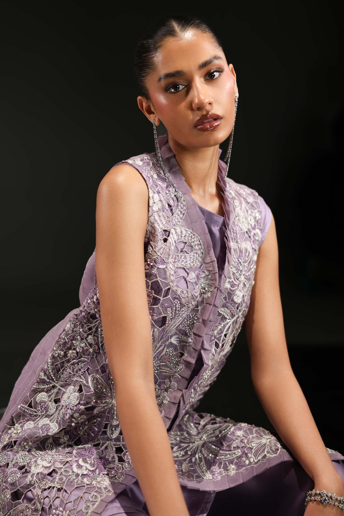 Maria B | RTW | 3 Piece Embroidered Organza Suit-Brand:Maria B-Type:Luxury Formals-Purple - House of Maryam- Buy in UK, USA