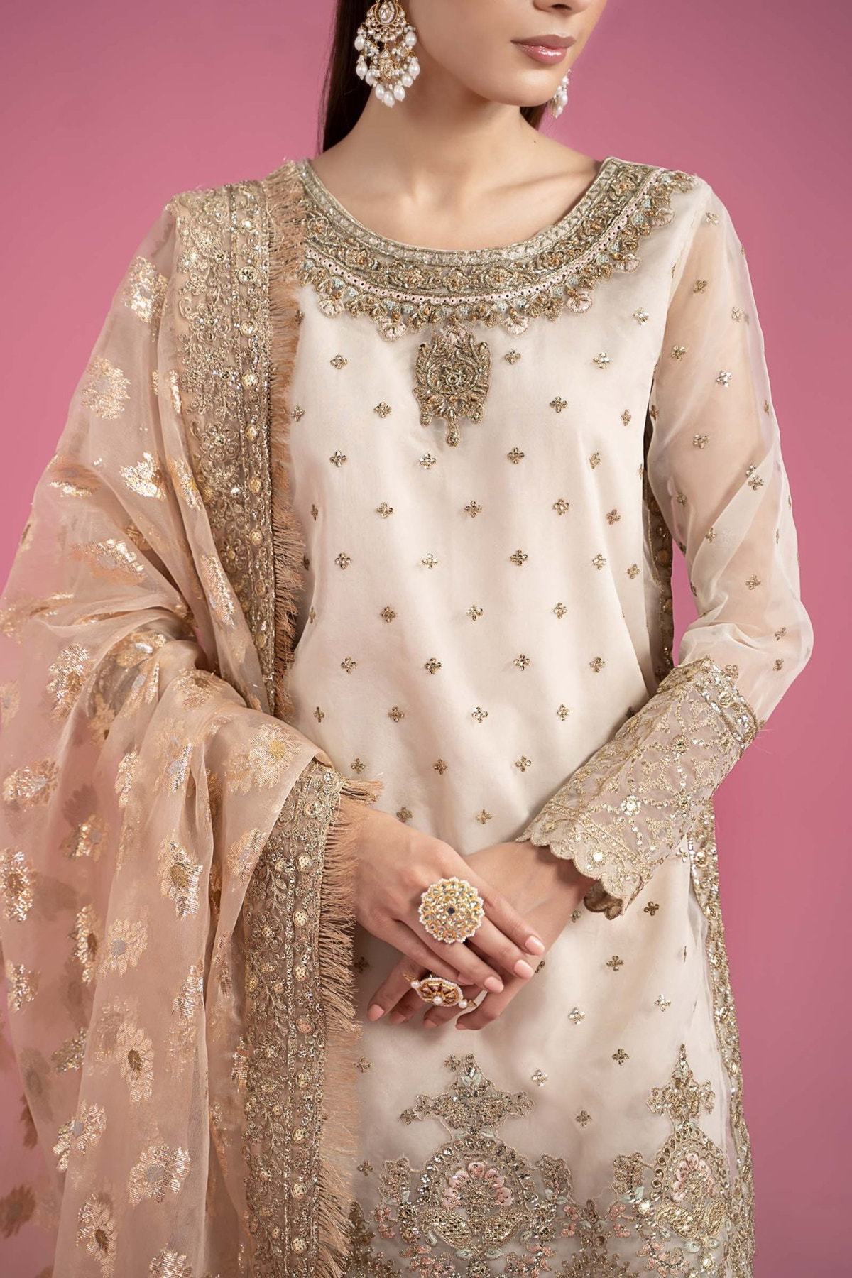 Maria B | RTW | 3 Piece Embroidered Organza Suit-Brand:Maria B-Type:Luxury Formals-White - House of Maryam- Buy in UK, USA