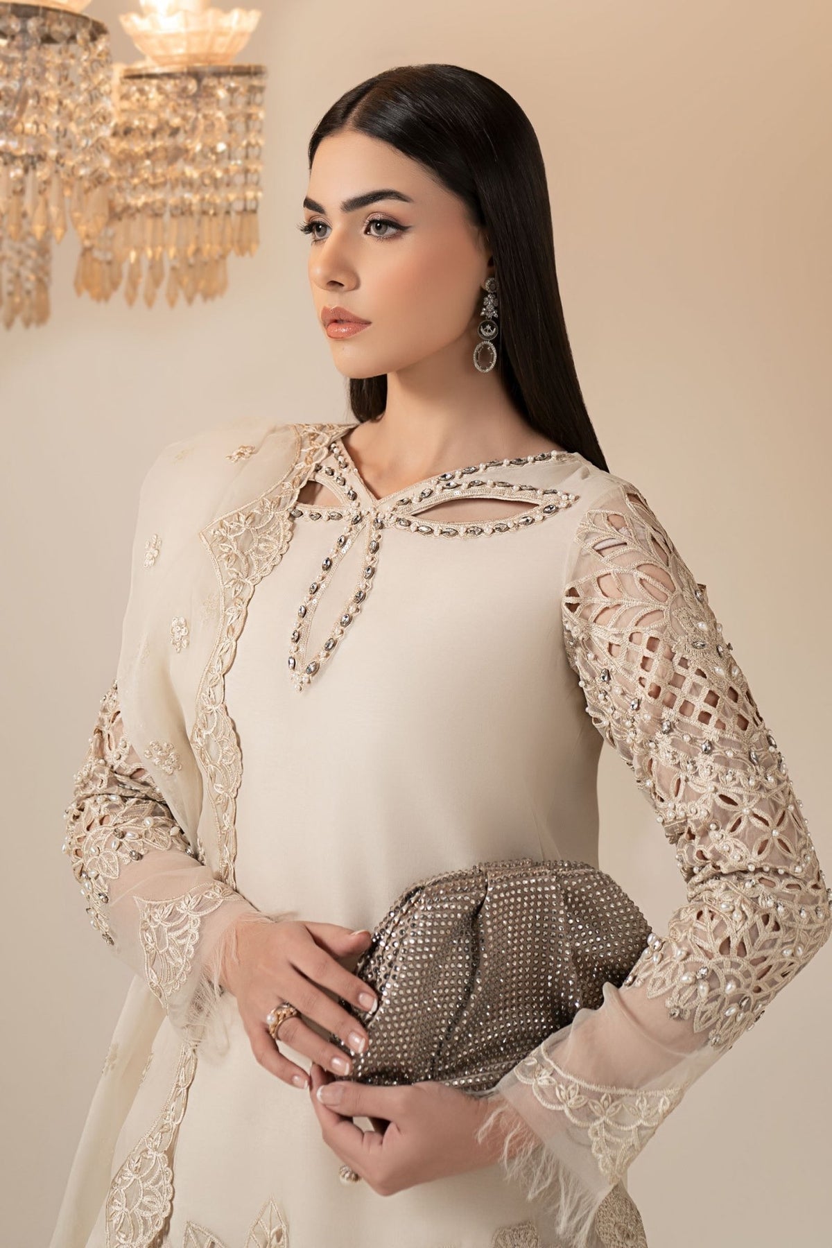 Maria B | RTW | 3 Piece Embroidered Organza Suit-Brand:Maria B-Type:Luxury Formals-White - House of Maryam- Buy in UK, USA