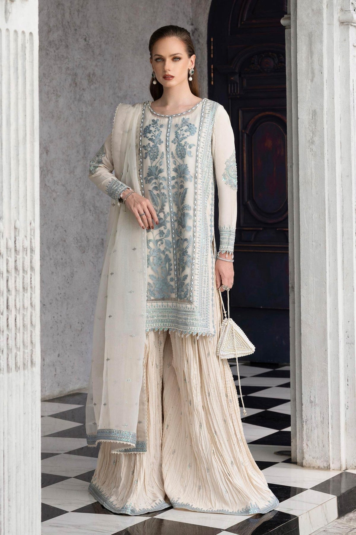 Maria B | RTW | 3 Piece Embroidered Organza Suit-Brand:Maria B-Type:Luxury Formals-White - House of Maryam- Buy in UK, USA