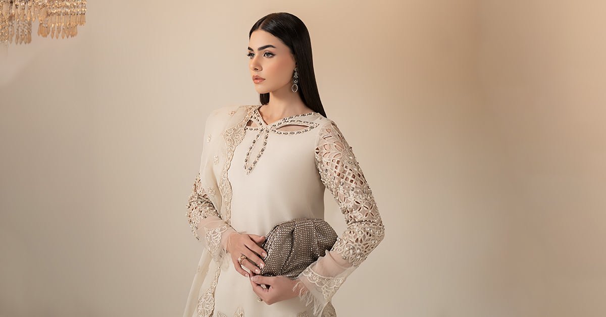 Maria B | RTW | 3 Piece Embroidered Organza Suit-Brand:Maria B-Type:Luxury Formals-White - House of Maryam- Buy in UK, USA