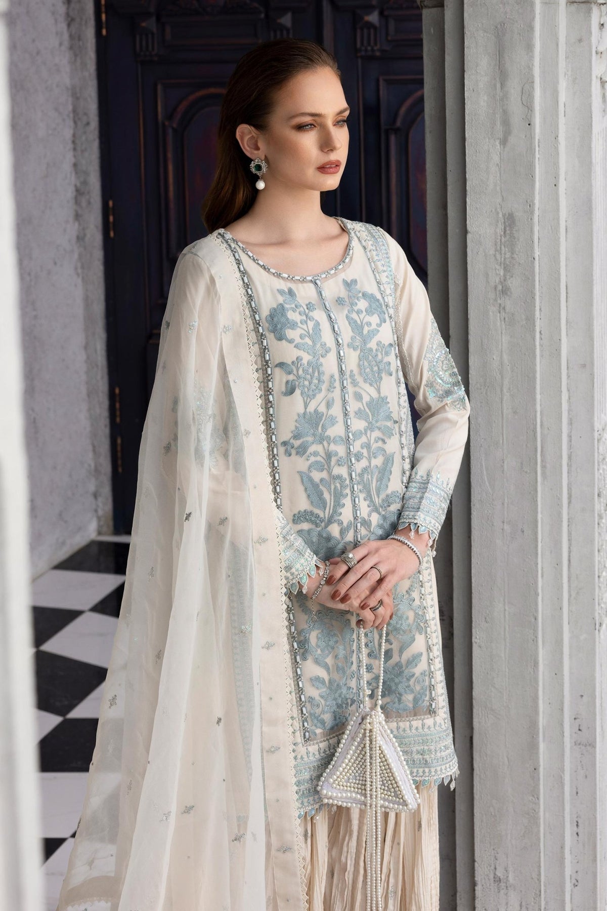 Maria B | RTW | 3 Piece Embroidered Organza Suit-Brand:Maria B-Type:Luxury Formals-White - House of Maryam- Buy in UK, USA