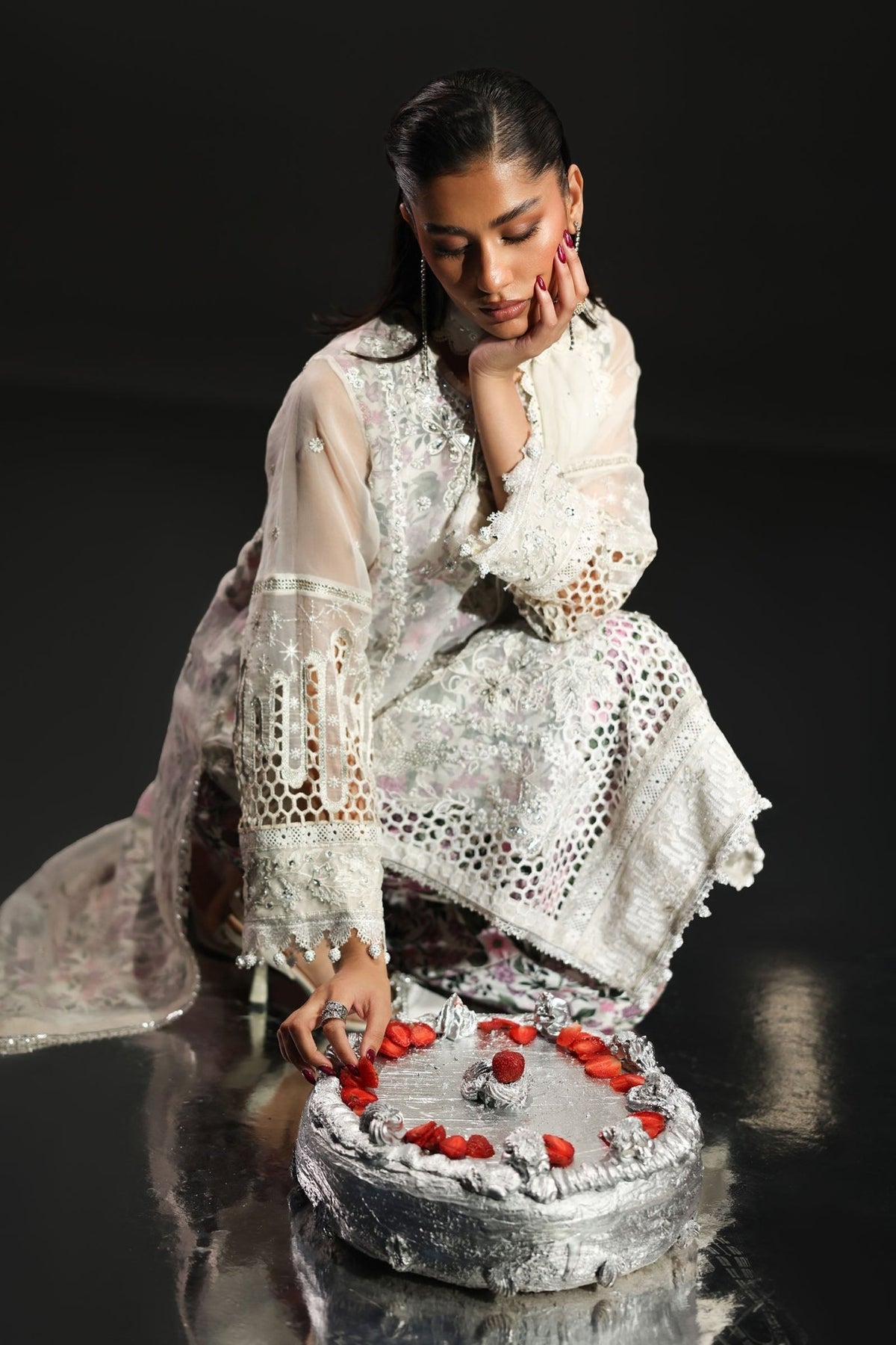 Maria B | RTW | 3 Piece Embroidered Organza Suit-Brand:Maria B-Type:Luxury Formals-White - House of Maryam- Buy in UK, USA