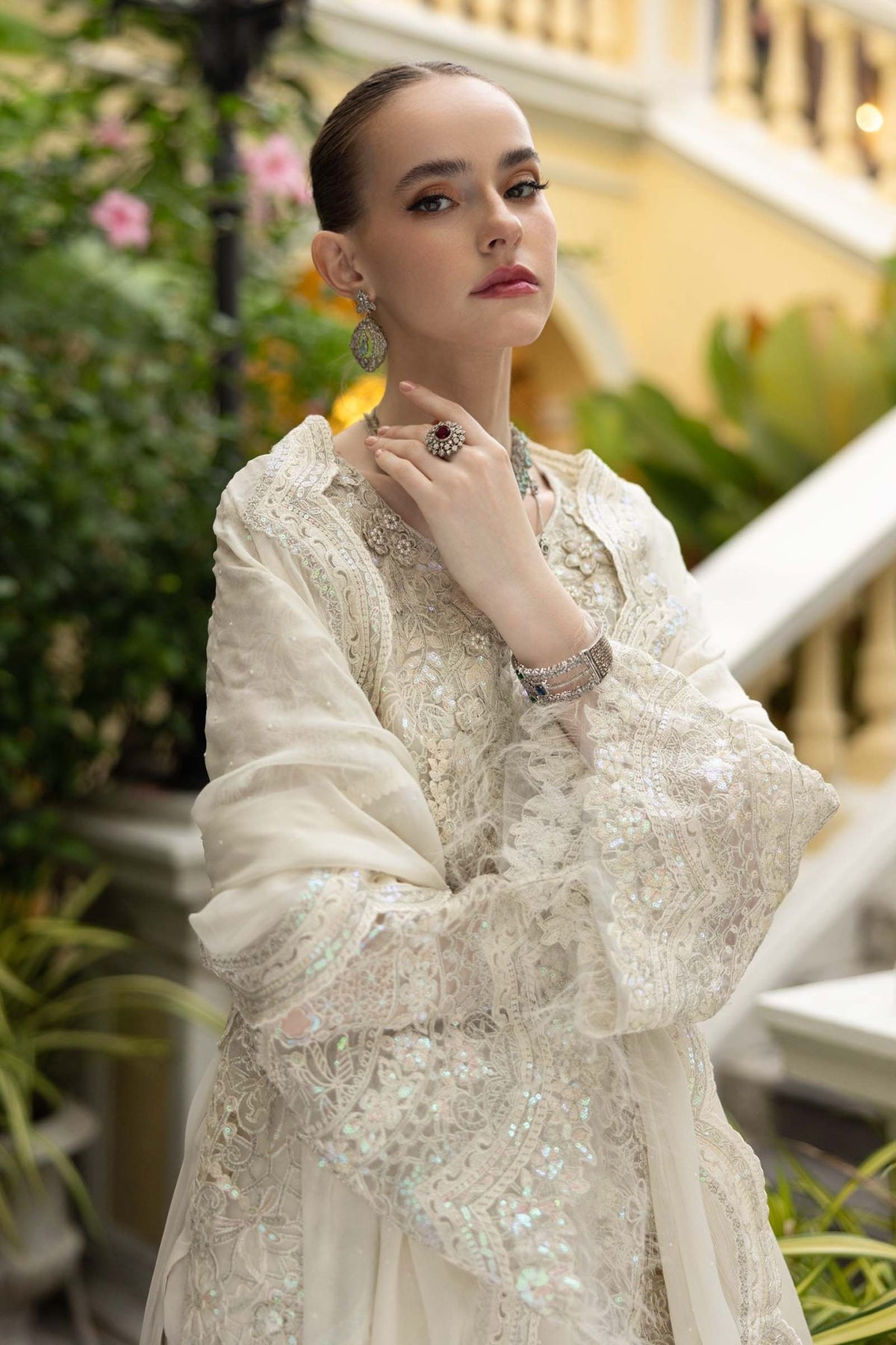 Maria B | RTW | 3 Piece Embroidered Organza Suit-Brand:Maria B-Type:Luxury Formals-White - House of Maryam- Buy in UK, USA
