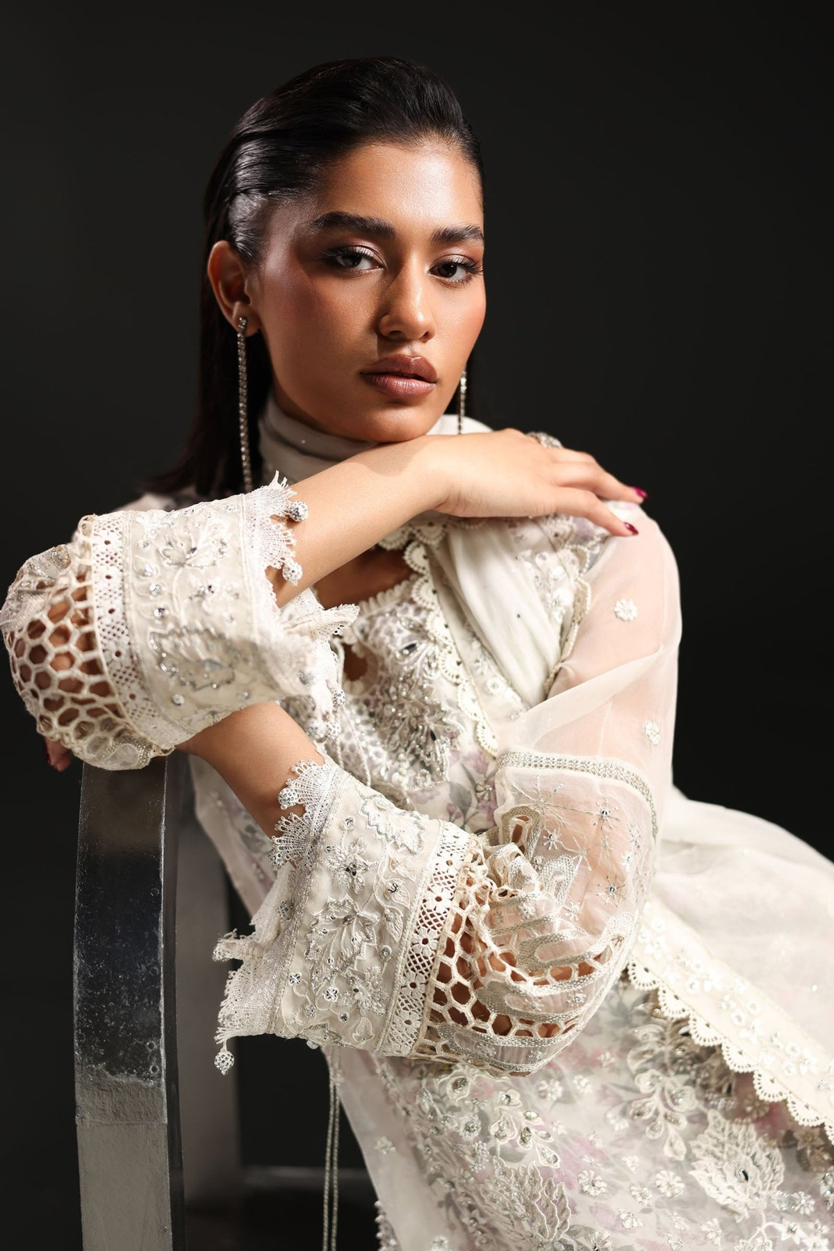 Maria B | RTW | 3 Piece Embroidered Organza Suit-Brand:Maria B-Type:Luxury Formals-White - House of Maryam- Buy in UK, USA