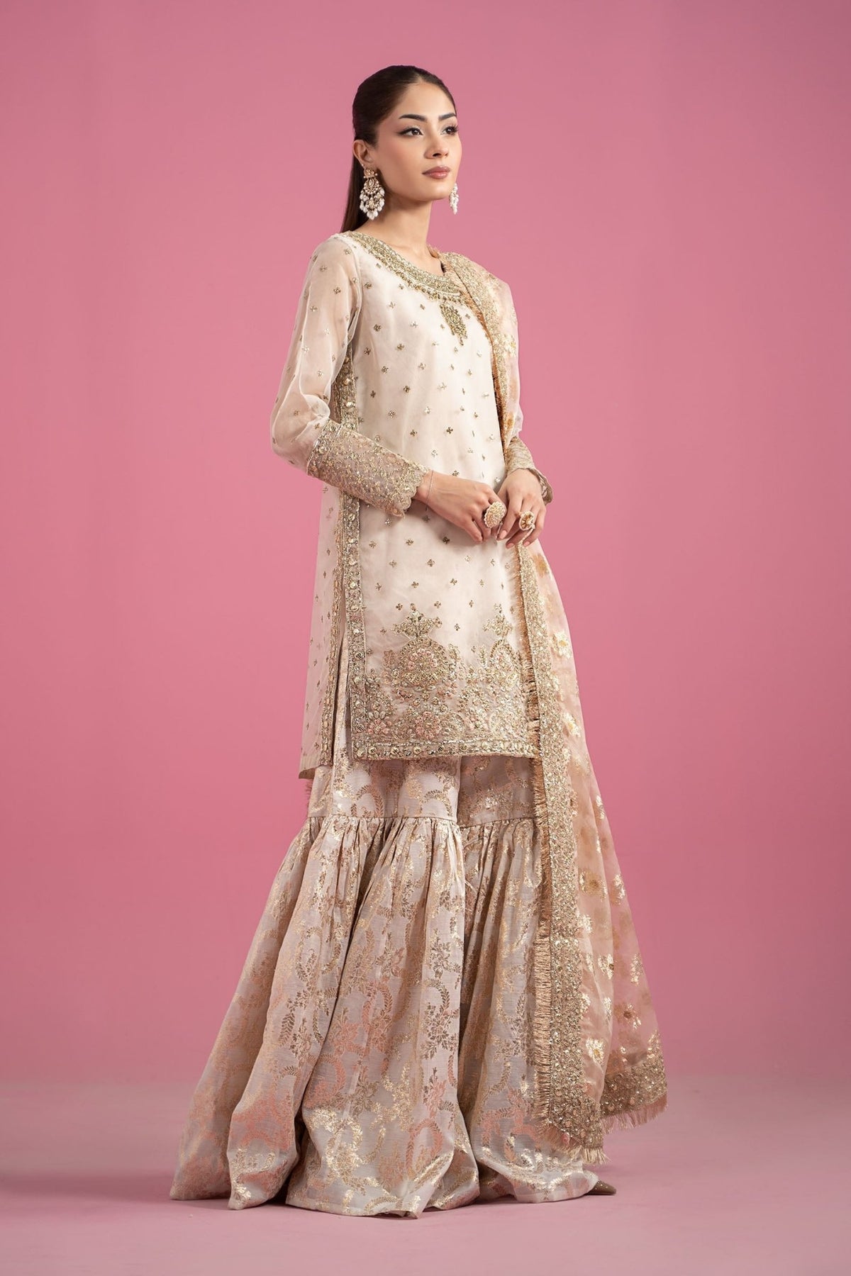 Maria B | RTW | 3 Piece Embroidered Organza Suit-Brand:Maria B-Type:Luxury Formals-White - House of Maryam- Buy in UK, USA