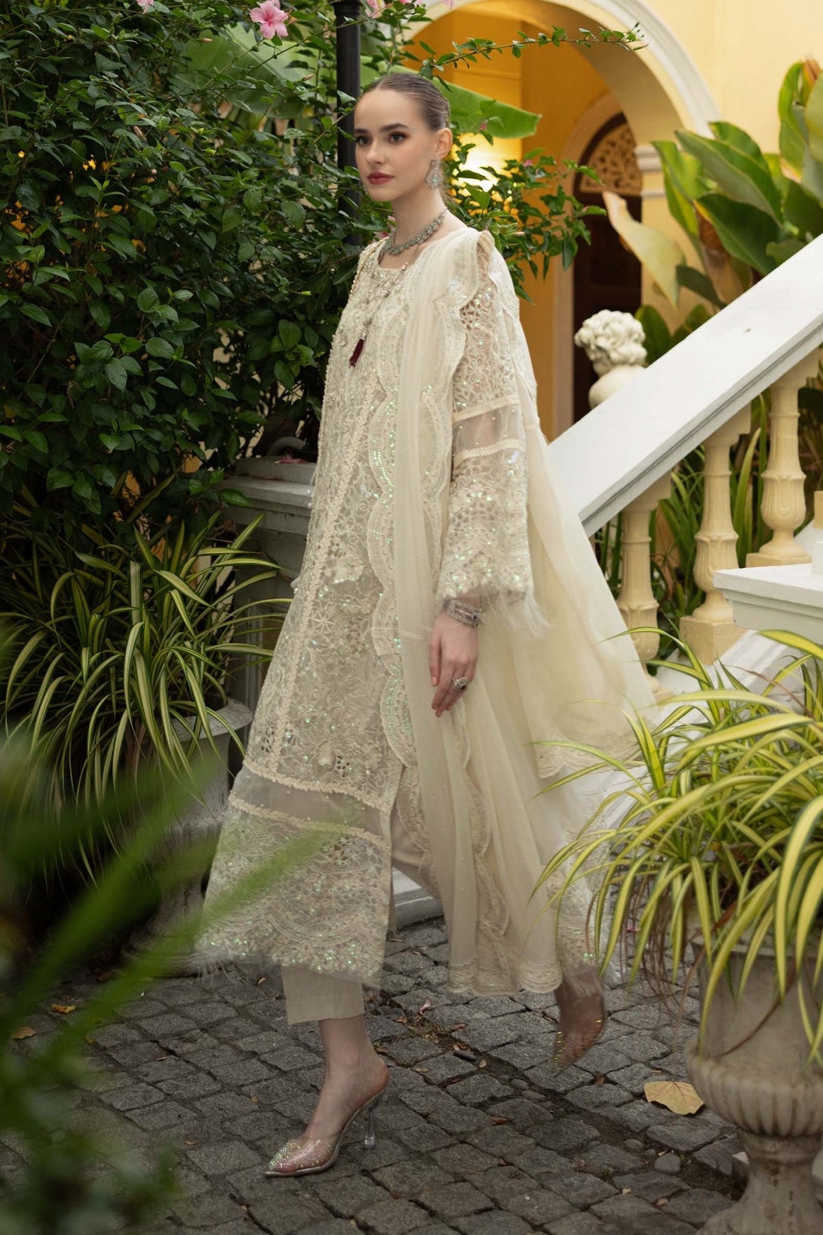 Maria B | RTW | 3 Piece Embroidered Organza Suit-Brand:Maria B-Type:Luxury Formals-White - House of Maryam- Buy in UK, USA