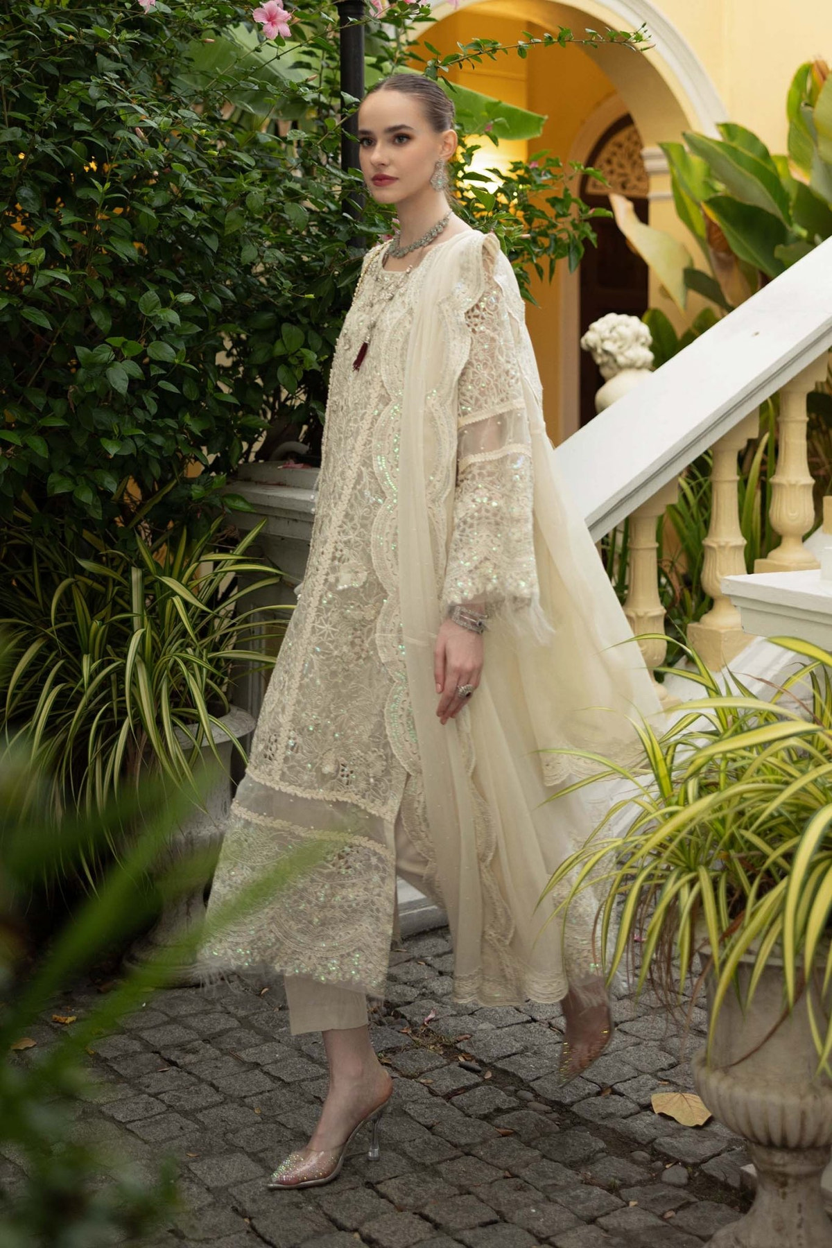 Maria B | RTW | 3 Piece Embroidered Organza Suit-Brand:Maria B-Type:Luxury Formals-White - House of Maryam- Buy in UK, USA