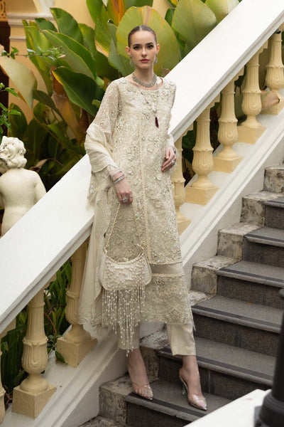 Maria B | RTW | 3 Piece Embroidered Organza Suit-Brand:Maria B-Type:Luxury Formals-White - House of Maryam- Buy in UK, USA