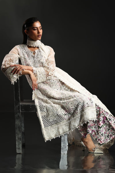 Maria B | RTW | 3 Piece Embroidered Organza Suit-Brand:Maria B-Type:Luxury Formals-White - House of Maryam- Buy in UK, USA