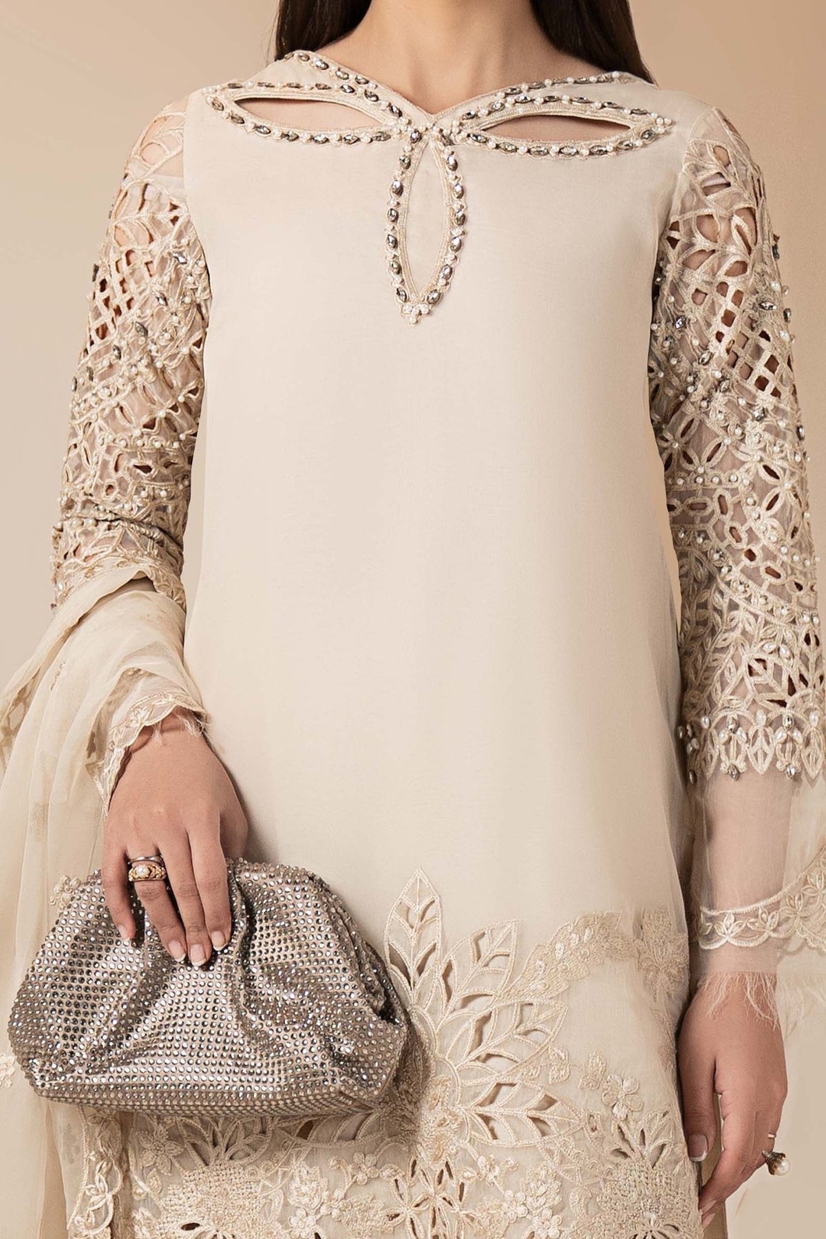 Maria B | RTW | 3 Piece Embroidered Organza Suit-Brand:Maria B-Type:Luxury Formals-White - House of Maryam- Buy in UK, USA