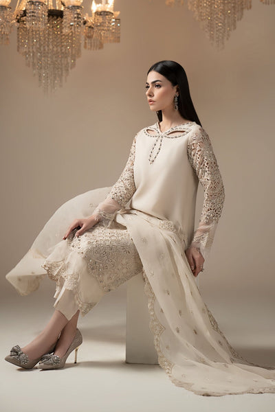 Maria B | RTW | 3 Piece Embroidered Organza Suit-Brand:Maria B-Type:Luxury Formals-White - House of Maryam- Buy in UK, USA