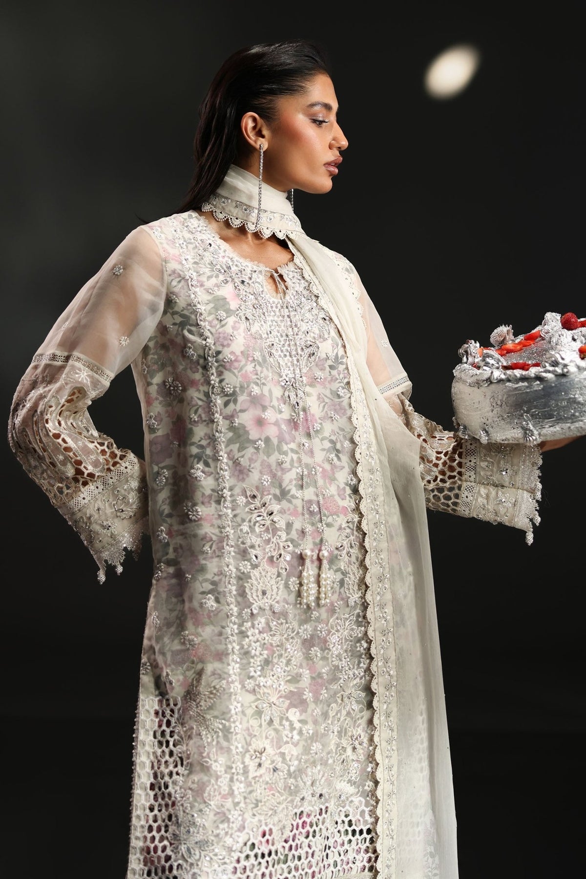 Maria B | RTW | 3 Piece Embroidered Organza Suit-Brand:Maria B-Type:Luxury Formals-White - House of Maryam- Buy in UK, USA