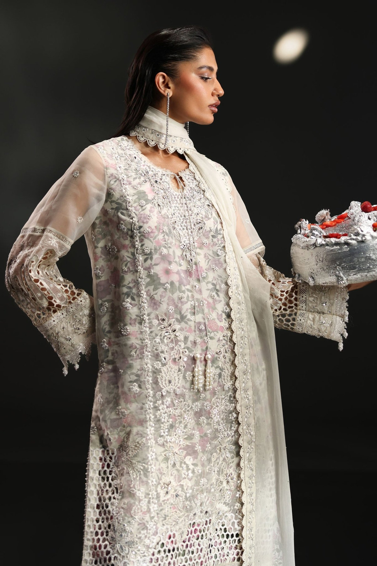 Maria B | RTW | 3 Piece Embroidered Organza Suit-Brand:Maria B-Type:Luxury Formals-White - House of Maryam- Buy in UK, USA
