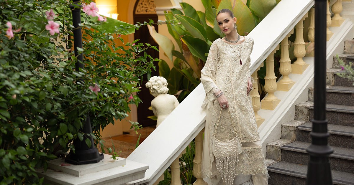 Maria B | RTW | 3 Piece Embroidered Organza Suit-Brand:Maria B-Type:Luxury Formals-White - House of Maryam- Buy in UK, USA