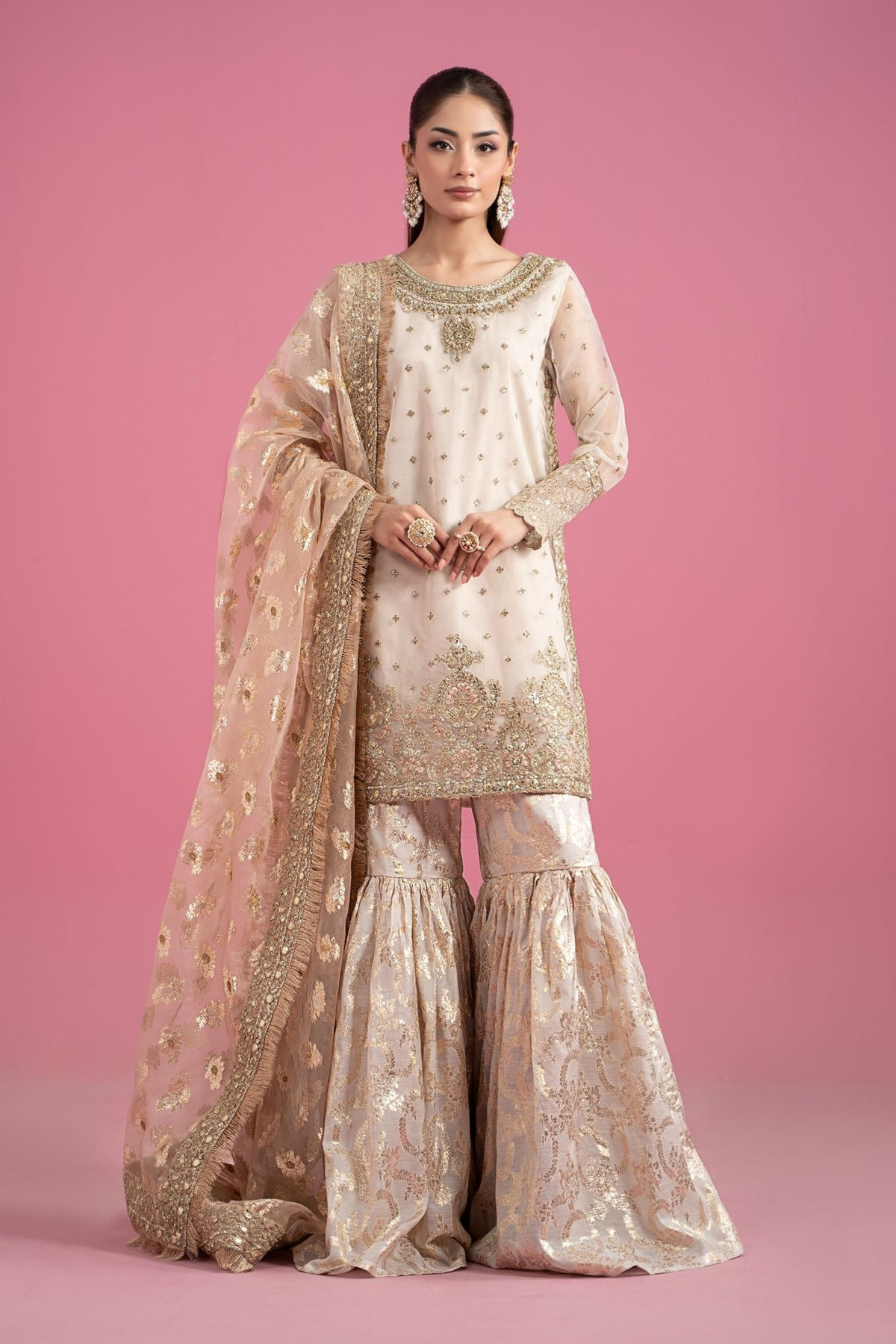 Maria B | RTW | 3 Piece Embroidered Organza Suit-Brand:Maria B-Type:Luxury Formals-White - House of Maryam- Buy in UK, USA