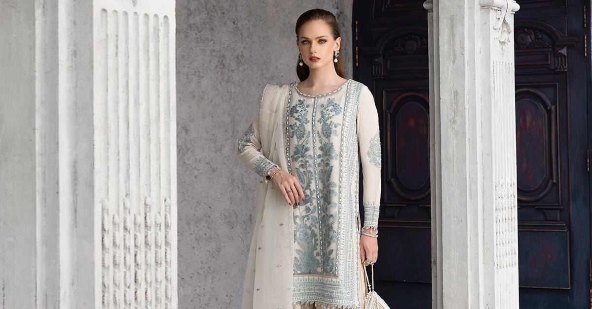 Maria B | RTW | 3 Piece Embroidered Organza Suit-Brand:Maria B-Type:Luxury Formals-White - House of Maryam- Buy in UK, USA