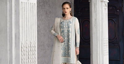 Maria B | RTW | 3 Piece Embroidered Organza Suit-Brand:Maria B-Type:Luxury Formals-White - House of Maryam- Buy in UK, USA