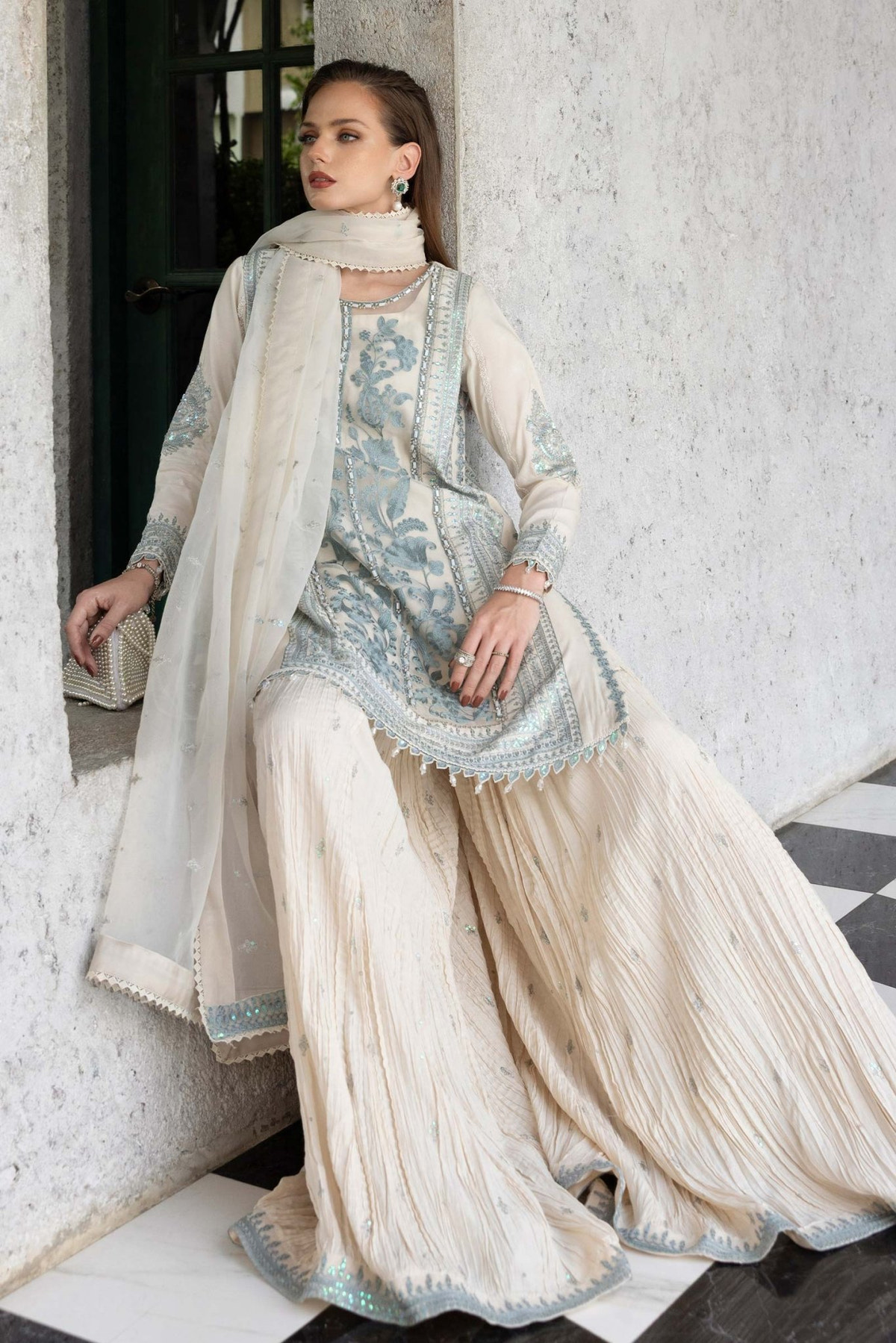 Maria B | RTW | 3 Piece Embroidered Organza Suit-Brand:Maria B-Type:Luxury Formals-White - House of Maryam- Buy in UK, USA