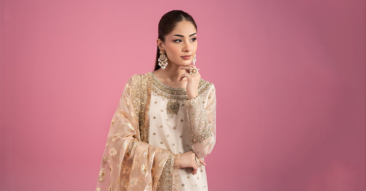 Maria B | RTW | 3 Piece Embroidered Organza Suit-Brand:Maria B-Type:Luxury Formals-White - House of Maryam- Buy in UK, USA