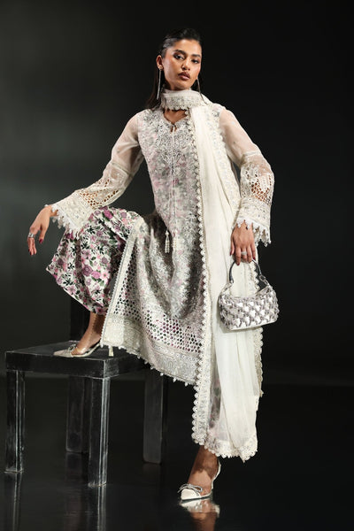 Maria B | RTW | 3 Piece Embroidered Organza Suit-Brand:Maria B-Type:Luxury Formals-White - House of Maryam- Buy in UK, USA