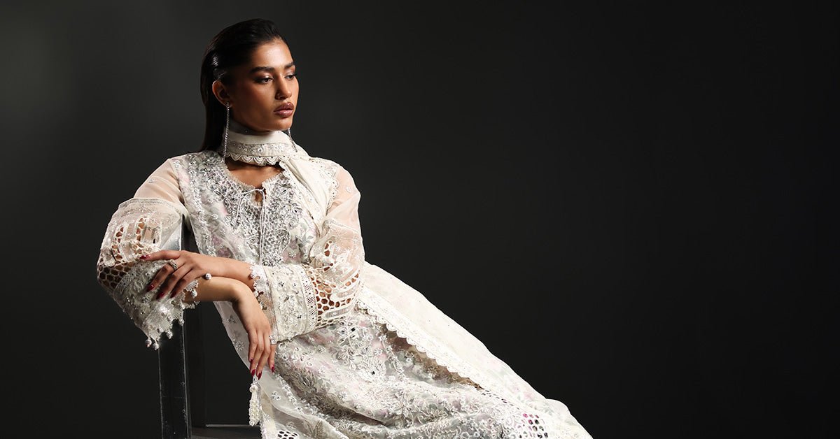 Maria B | RTW | 3 Piece Embroidered Organza Suit-Brand:Maria B-Type:Luxury Formals-White - House of Maryam- Buy in UK, USA