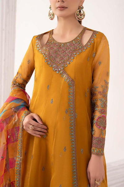 Maria B | RTW | 3 Piece Embroidered Organza Suit-Brand:Maria B-Type:Luxury Formals-Yellow - House of Maryam- Buy in UK, USA