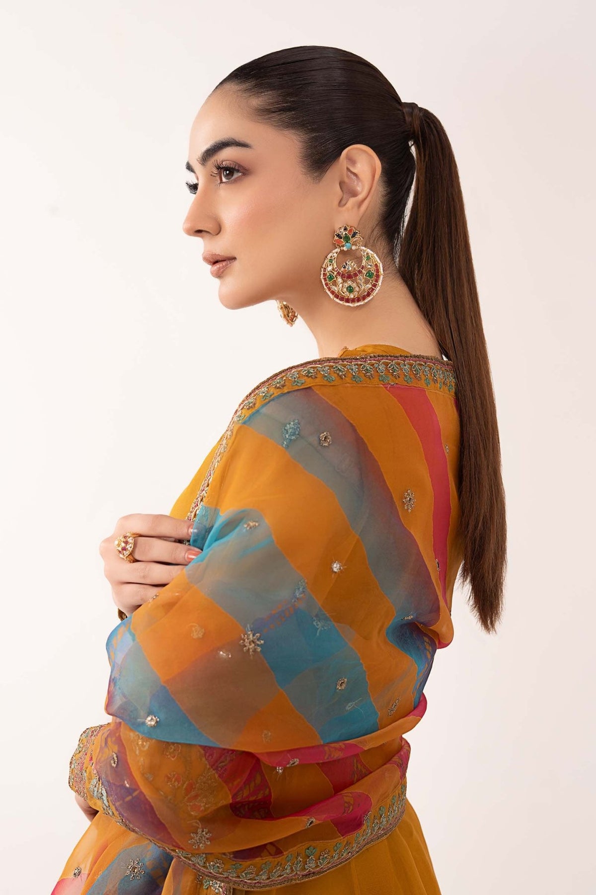Maria B | RTW | 3 Piece Embroidered Organza Suit-Brand:Maria B-Type:Luxury Formals-Yellow - House of Maryam- Buy in UK, USA