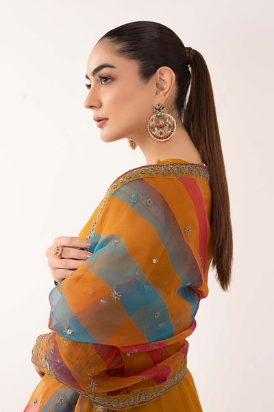 Maria B | RTW | 3 Piece Embroidered Organza Suit-Brand:Maria B-Type:Luxury Formals-Yellow - House of Maryam- Buy in UK, USA