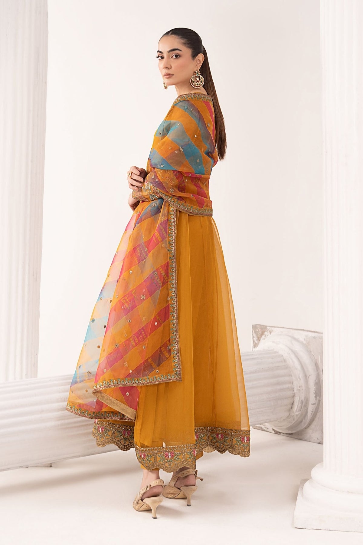 Maria B | RTW | 3 Piece Embroidered Organza Suit-Brand:Maria B-Type:Luxury Formals-Yellow - House of Maryam- Buy in UK, USA